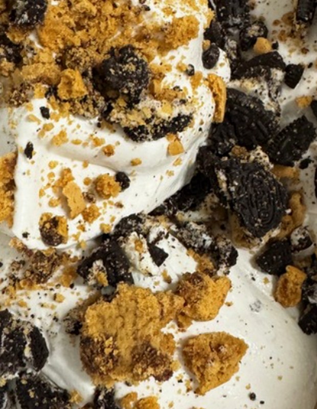 Ice cream layered with house made cookie crumble