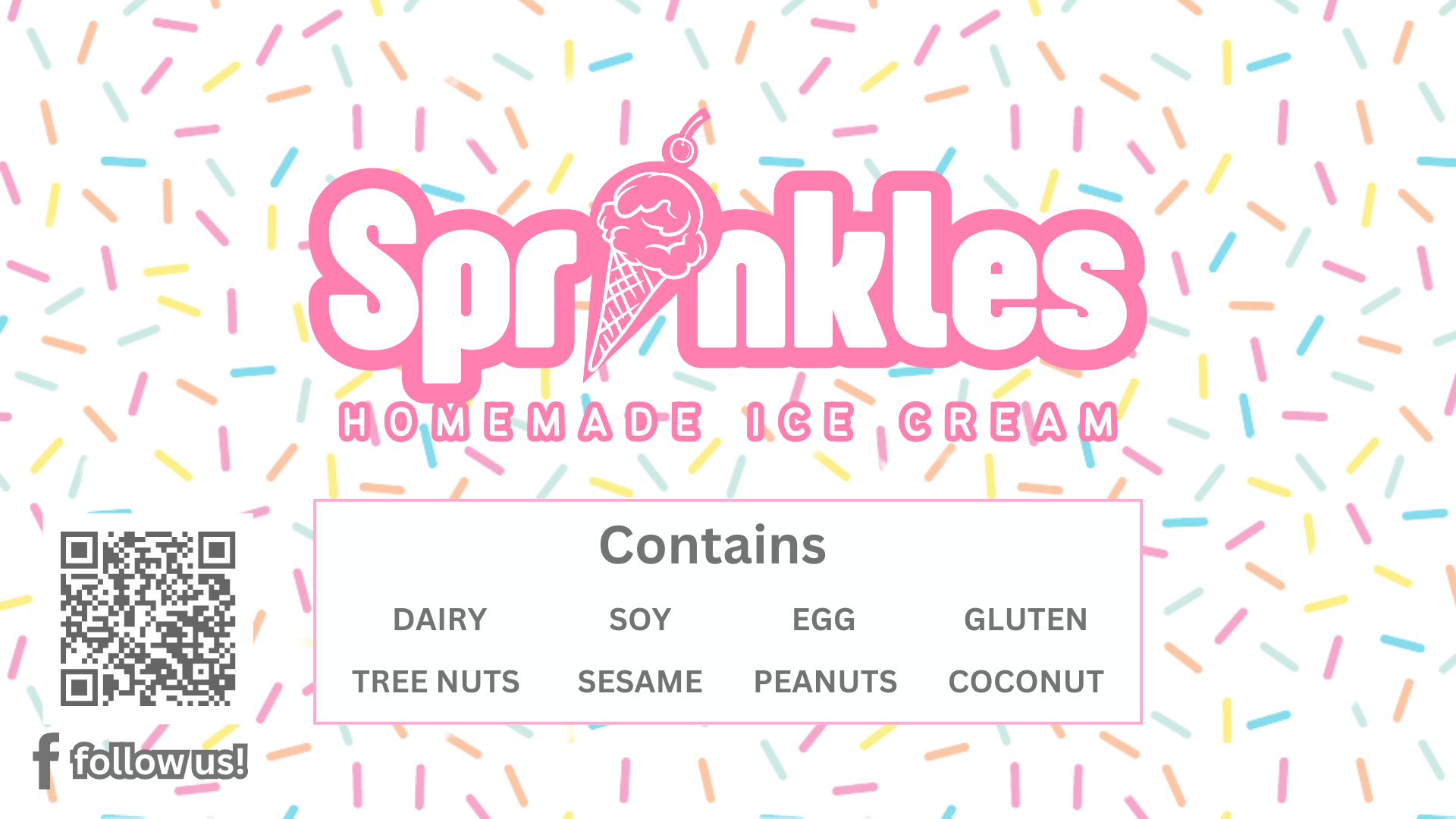 Contains dairy, soy, egg, gluten, tree nuts, sesame, peanuts, coconut